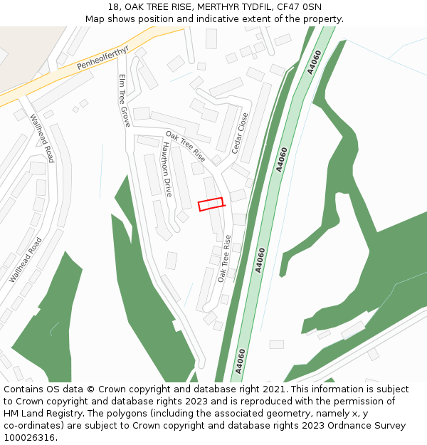 18, OAK TREE RISE, MERTHYR TYDFIL, CF47 0SN: Location map and indicative extent of plot