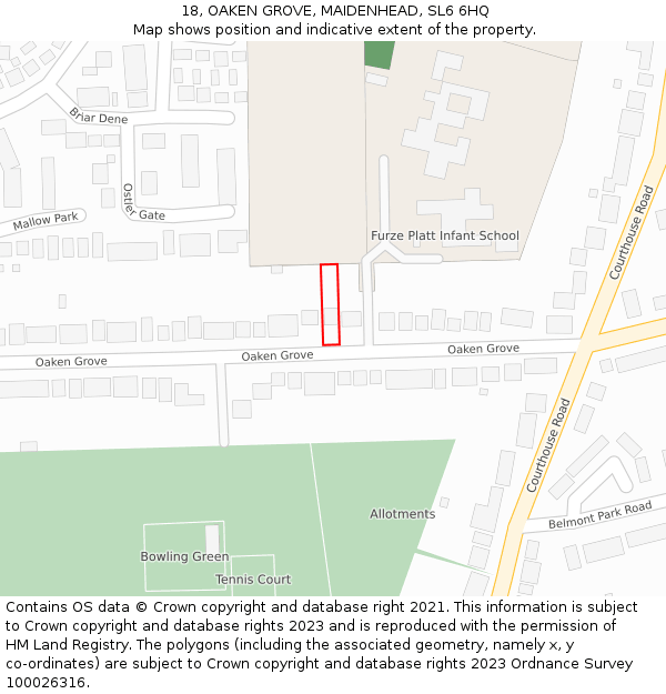 18, OAKEN GROVE, MAIDENHEAD, SL6 6HQ: Location map and indicative extent of plot