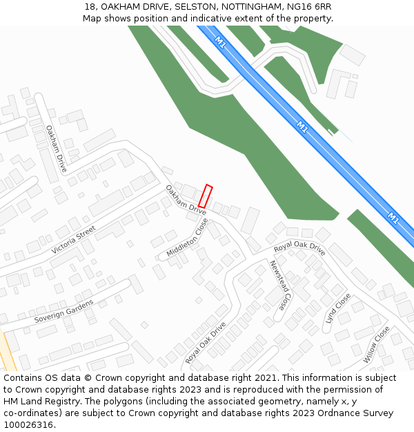 18, OAKHAM DRIVE, SELSTON, NOTTINGHAM, NG16 6RR: Location map and indicative extent of plot