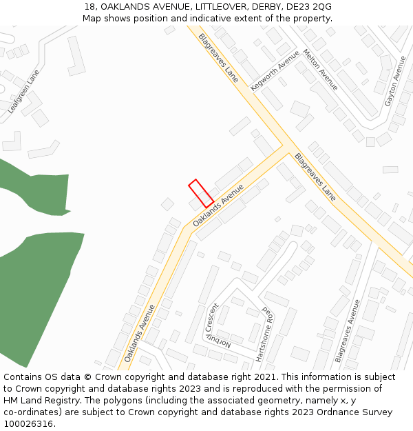 18, OAKLANDS AVENUE, LITTLEOVER, DERBY, DE23 2QG: Location map and indicative extent of plot