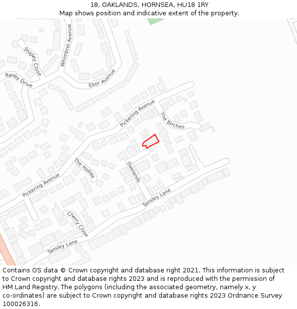 18, OAKLANDS, HORNSEA, HU18 1RY: Location map and indicative extent of plot