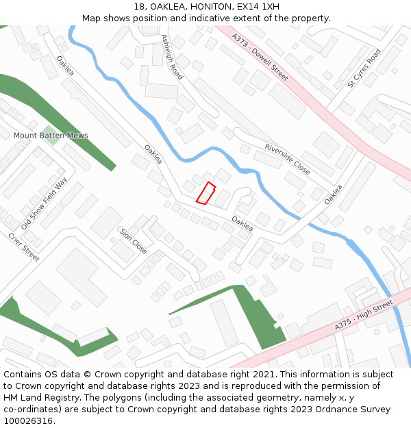 18, OAKLEA, HONITON, EX14 1XH: Location map and indicative extent of plot