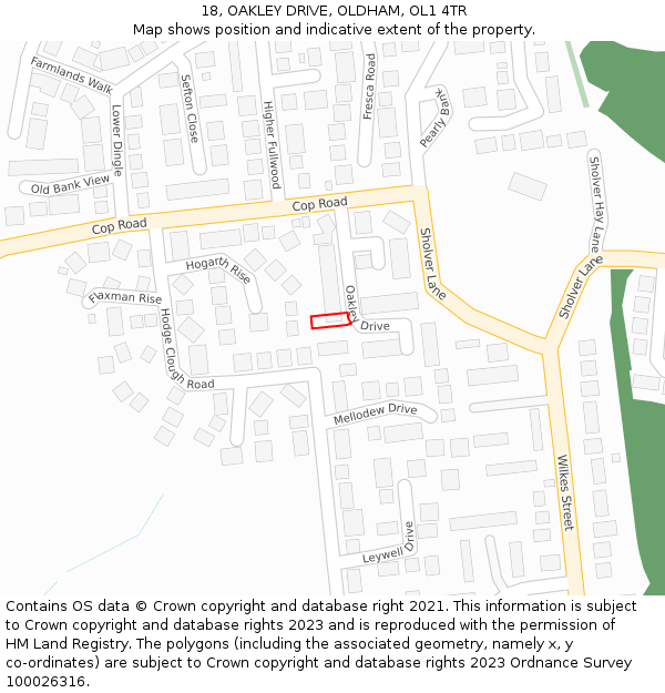 18, OAKLEY DRIVE, OLDHAM, OL1 4TR: Location map and indicative extent of plot