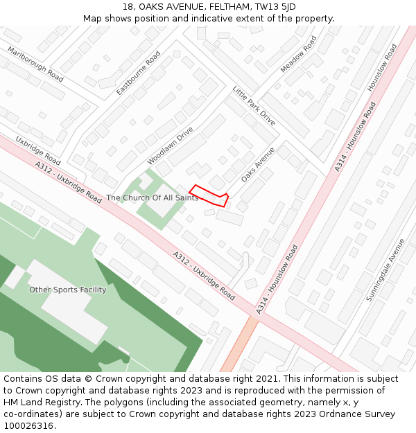 18, OAKS AVENUE, FELTHAM, TW13 5JD: Location map and indicative extent of plot