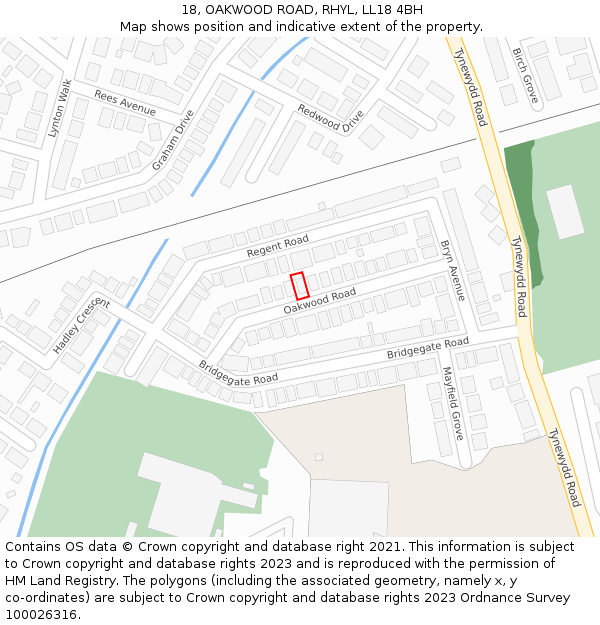 18, OAKWOOD ROAD, RHYL, LL18 4BH: Location map and indicative extent of plot