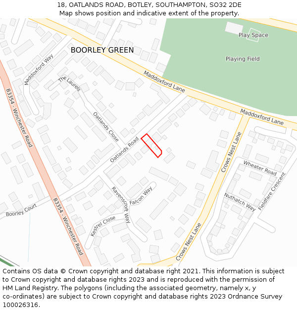 18, OATLANDS ROAD, BOTLEY, SOUTHAMPTON, SO32 2DE: Location map and indicative extent of plot