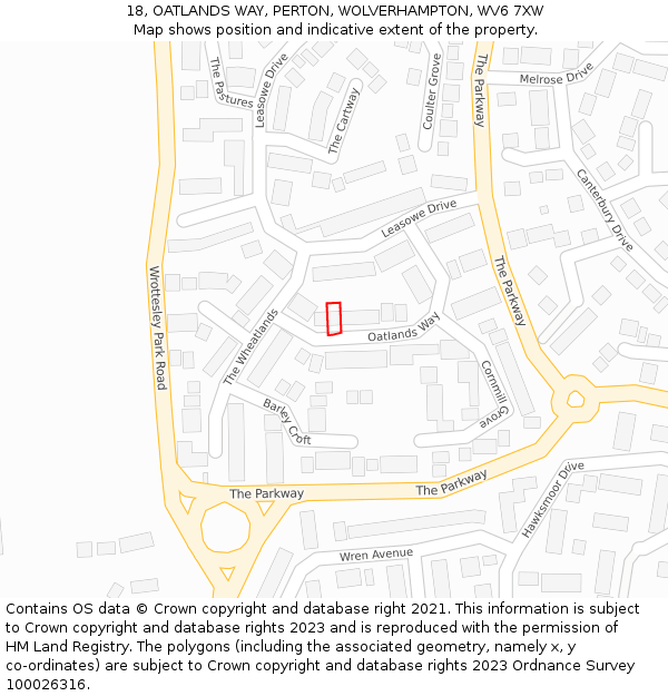 18, OATLANDS WAY, PERTON, WOLVERHAMPTON, WV6 7XW: Location map and indicative extent of plot