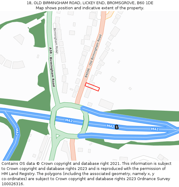 18, OLD BIRMINGHAM ROAD, LICKEY END, BROMSGROVE, B60 1DE: Location map and indicative extent of plot