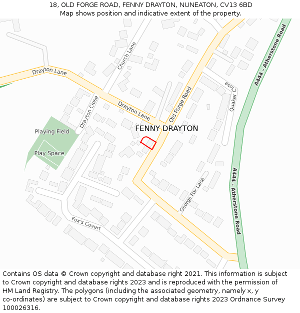 18, OLD FORGE ROAD, FENNY DRAYTON, NUNEATON, CV13 6BD: Location map and indicative extent of plot