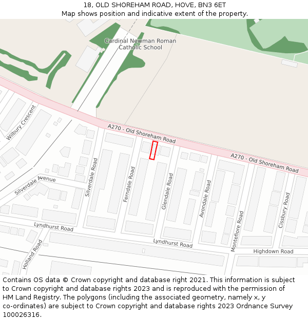 18, OLD SHOREHAM ROAD, HOVE, BN3 6ET: Location map and indicative extent of plot