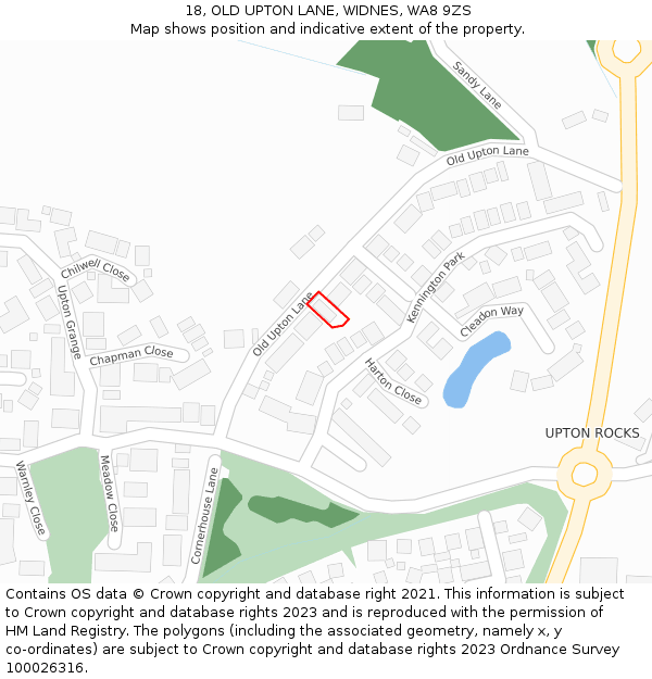 18, OLD UPTON LANE, WIDNES, WA8 9ZS: Location map and indicative extent of plot