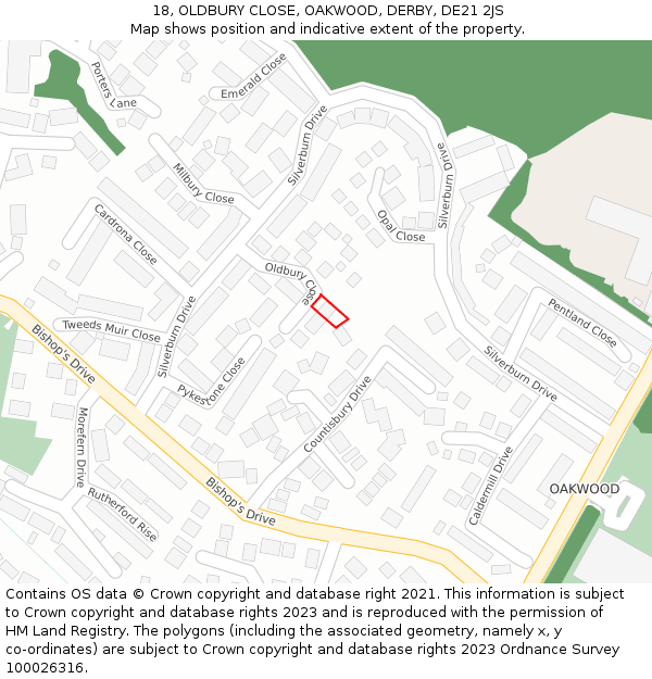 18, OLDBURY CLOSE, OAKWOOD, DERBY, DE21 2JS: Location map and indicative extent of plot