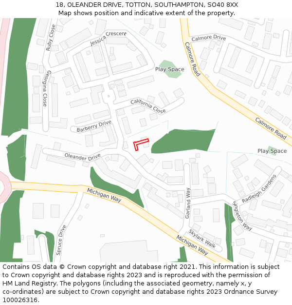 18, OLEANDER DRIVE, TOTTON, SOUTHAMPTON, SO40 8XX: Location map and indicative extent of plot