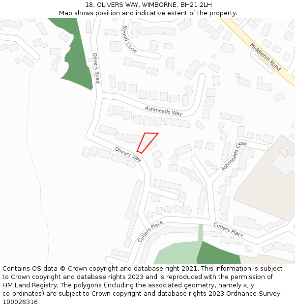 18, OLIVERS WAY, WIMBORNE, BH21 2LH: Location map and indicative extent of plot