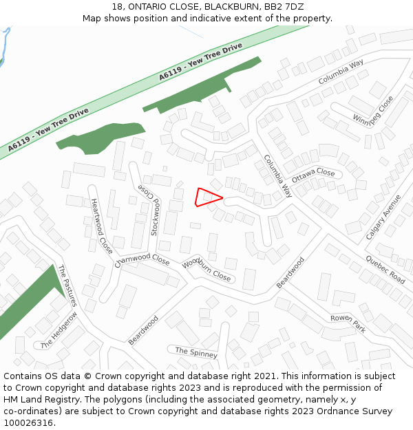 18, ONTARIO CLOSE, BLACKBURN, BB2 7DZ: Location map and indicative extent of plot