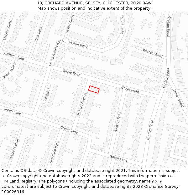 18, ORCHARD AVENUE, SELSEY, CHICHESTER, PO20 0AW: Location map and indicative extent of plot