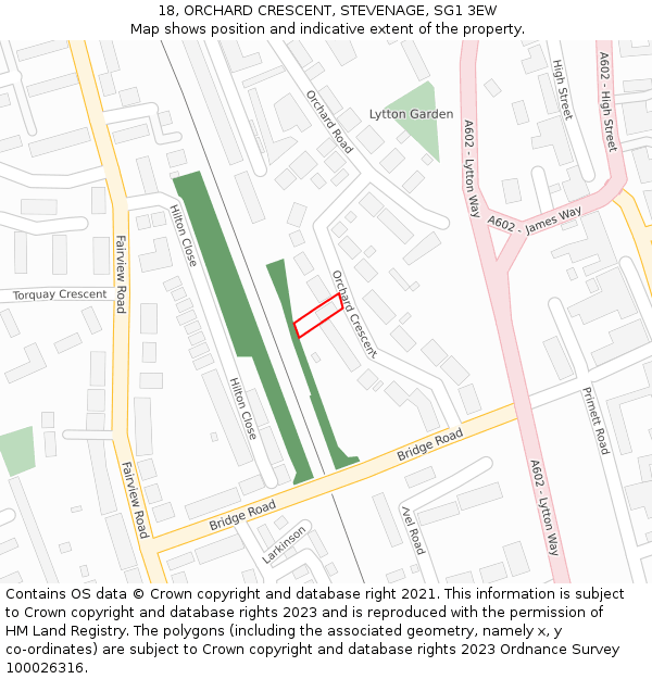 18, ORCHARD CRESCENT, STEVENAGE, SG1 3EW: Location map and indicative extent of plot