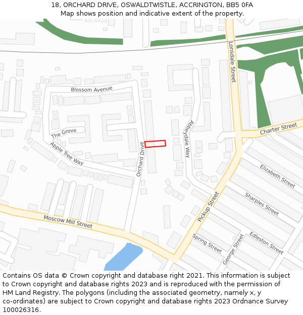 18, ORCHARD DRIVE, OSWALDTWISTLE, ACCRINGTON, BB5 0FA: Location map and indicative extent of plot