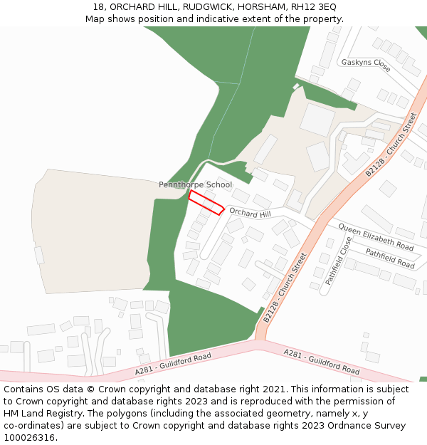 18, ORCHARD HILL, RUDGWICK, HORSHAM, RH12 3EQ: Location map and indicative extent of plot