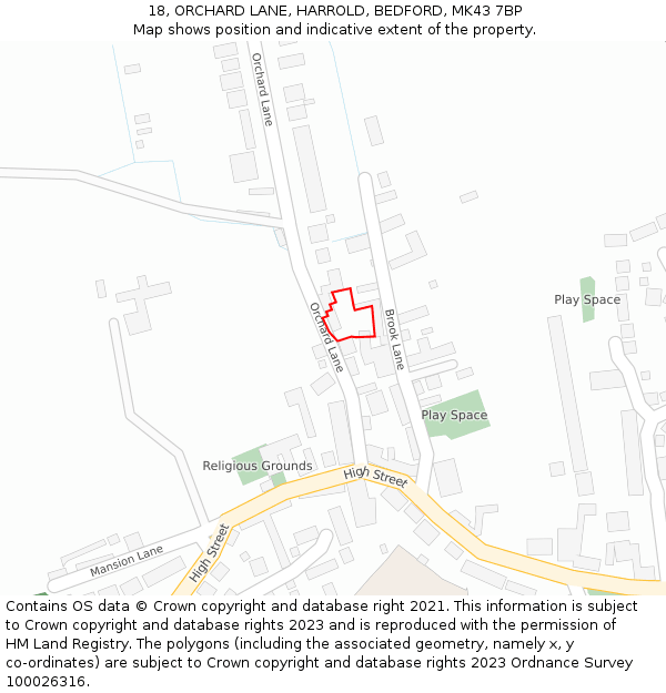 18, ORCHARD LANE, HARROLD, BEDFORD, MK43 7BP: Location map and indicative extent of plot