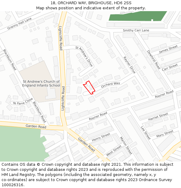 18, ORCHARD WAY, BRIGHOUSE, HD6 2SS: Location map and indicative extent of plot