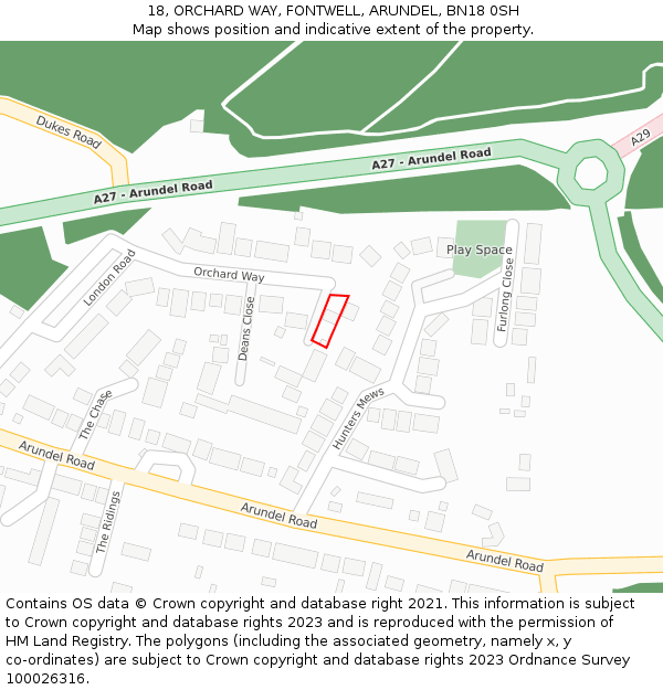 18, ORCHARD WAY, FONTWELL, ARUNDEL, BN18 0SH: Location map and indicative extent of plot