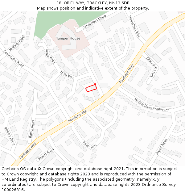 18, ORIEL WAY, BRACKLEY, NN13 6DR: Location map and indicative extent of plot