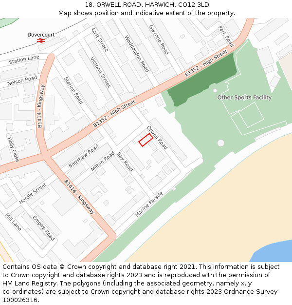 18, ORWELL ROAD, HARWICH, CO12 3LD: Location map and indicative extent of plot