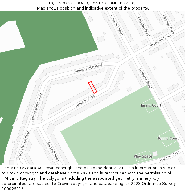 18, OSBORNE ROAD, EASTBOURNE, BN20 8JL: Location map and indicative extent of plot