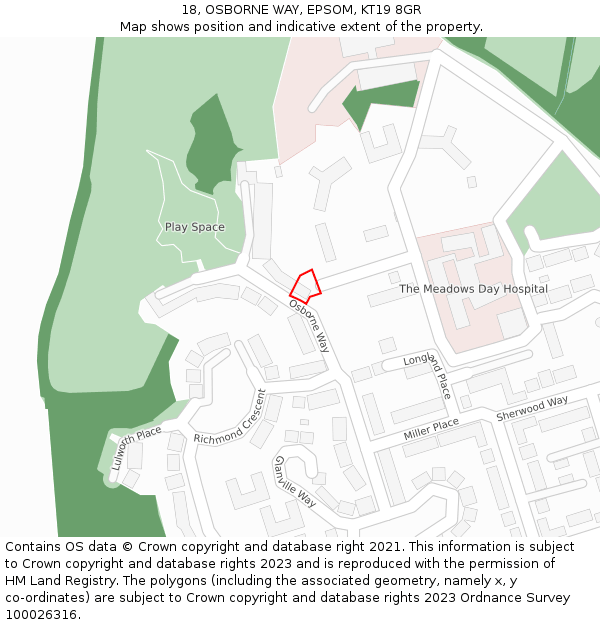 18, OSBORNE WAY, EPSOM, KT19 8GR: Location map and indicative extent of plot