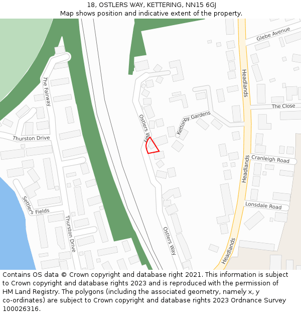 18, OSTLERS WAY, KETTERING, NN15 6GJ: Location map and indicative extent of plot