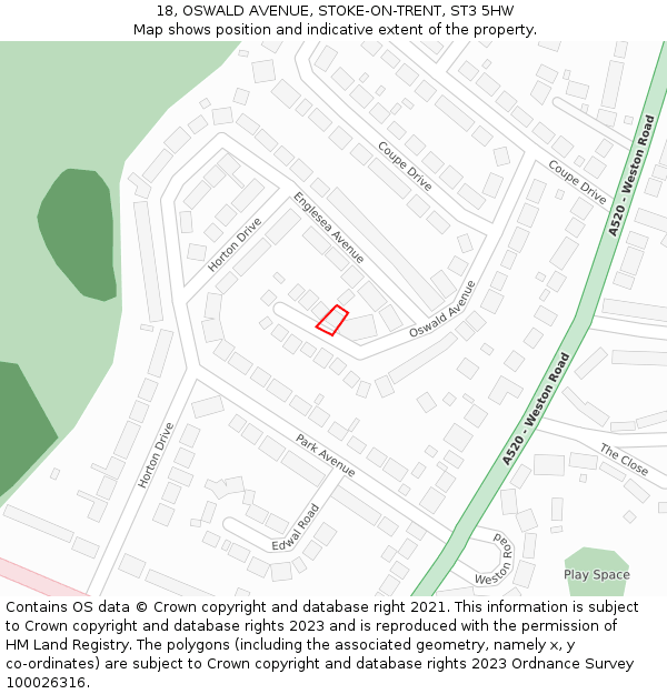 18, OSWALD AVENUE, STOKE-ON-TRENT, ST3 5HW: Location map and indicative extent of plot