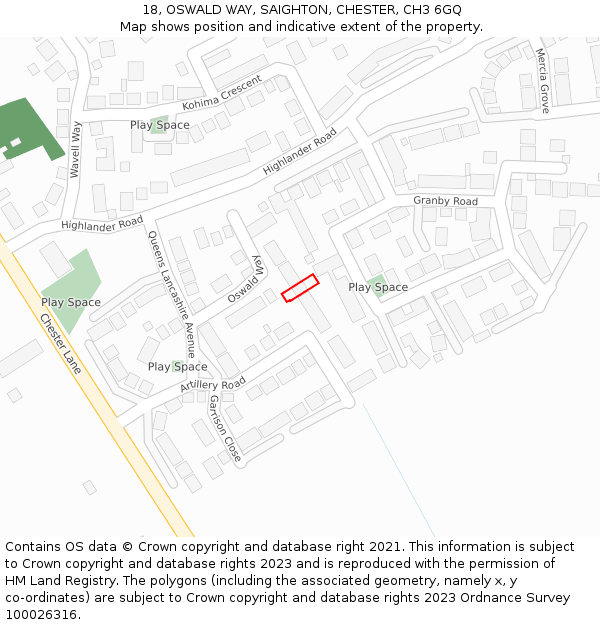 18, OSWALD WAY, SAIGHTON, CHESTER, CH3 6GQ: Location map and indicative extent of plot