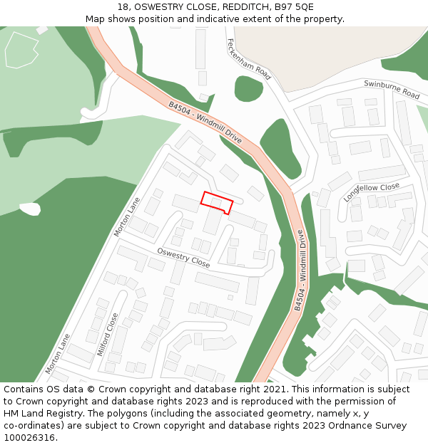 18, OSWESTRY CLOSE, REDDITCH, B97 5QE: Location map and indicative extent of plot