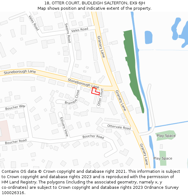18, OTTER COURT, BUDLEIGH SALTERTON, EX9 6JH: Location map and indicative extent of plot