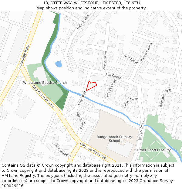 18, OTTER WAY, WHETSTONE, LEICESTER, LE8 6ZU: Location map and indicative extent of plot