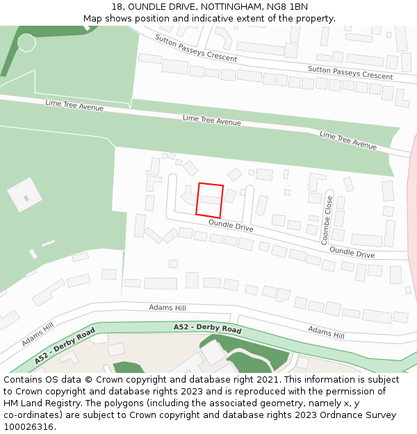 18, OUNDLE DRIVE, NOTTINGHAM, NG8 1BN: Location map and indicative extent of plot