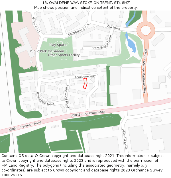 18, OVALDENE WAY, STOKE-ON-TRENT, ST4 8HZ: Location map and indicative extent of plot