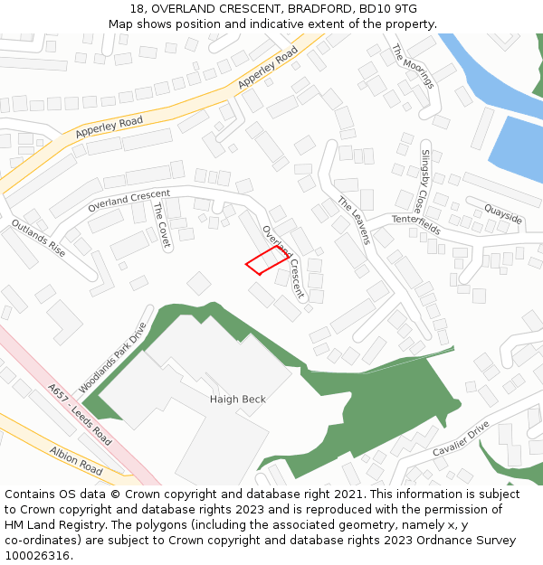 18, OVERLAND CRESCENT, BRADFORD, BD10 9TG: Location map and indicative extent of plot