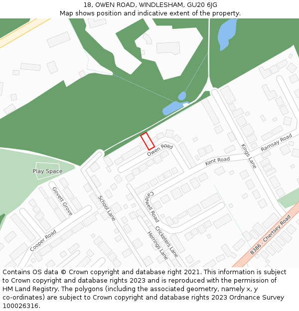 18, OWEN ROAD, WINDLESHAM, GU20 6JG: Location map and indicative extent of plot