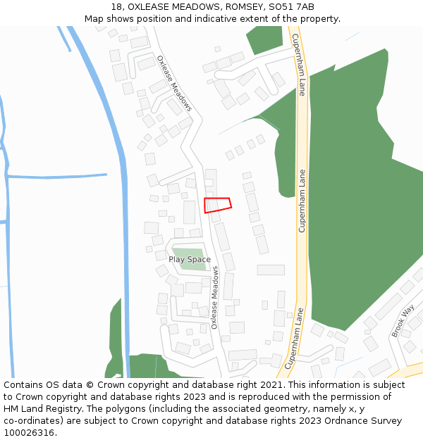 18, OXLEASE MEADOWS, ROMSEY, SO51 7AB: Location map and indicative extent of plot