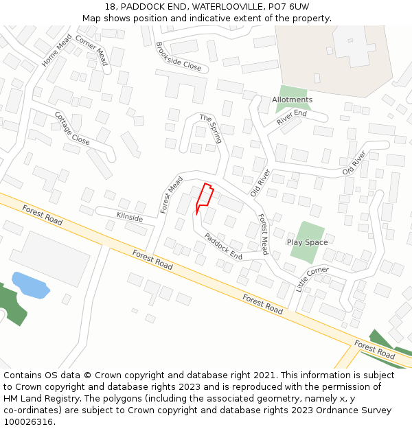 18, PADDOCK END, WATERLOOVILLE, PO7 6UW: Location map and indicative extent of plot