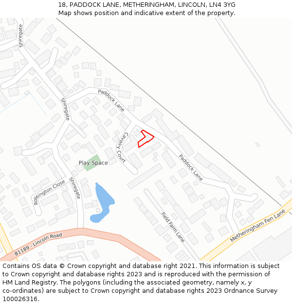 18, PADDOCK LANE, METHERINGHAM, LINCOLN, LN4 3YG: Location map and indicative extent of plot
