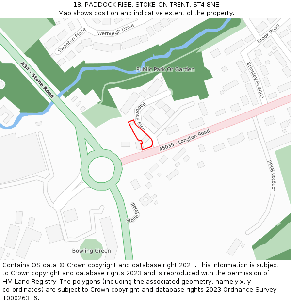 18, PADDOCK RISE, STOKE-ON-TRENT, ST4 8NE: Location map and indicative extent of plot