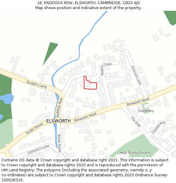 18, PADDOCK ROW, ELSWORTH, CAMBRIDGE, CB23 4JG: Location map and indicative extent of plot