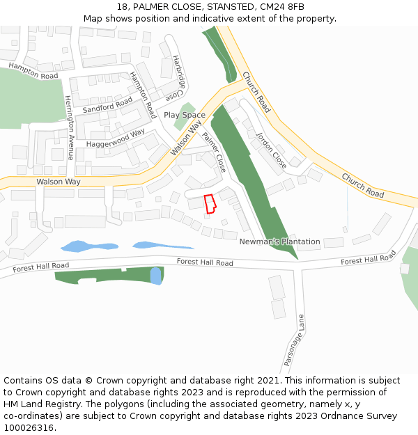 18, PALMER CLOSE, STANSTED, CM24 8FB: Location map and indicative extent of plot