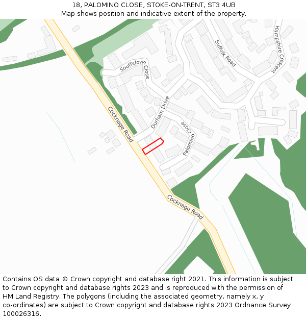 18, PALOMINO CLOSE, STOKE-ON-TRENT, ST3 4UB: Location map and indicative extent of plot