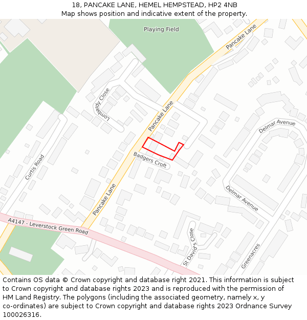 18, PANCAKE LANE, HEMEL HEMPSTEAD, HP2 4NB: Location map and indicative extent of plot