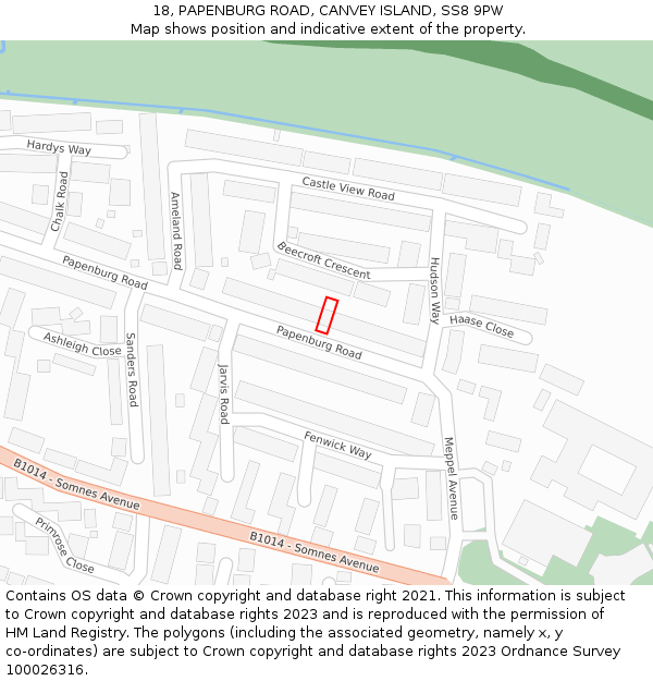 18, PAPENBURG ROAD, CANVEY ISLAND, SS8 9PW: Location map and indicative extent of plot