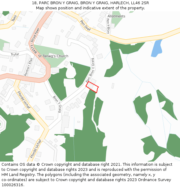 18, PARC BRON Y GRAIG, BRON Y GRAIG, HARLECH, LL46 2SR: Location map and indicative extent of plot